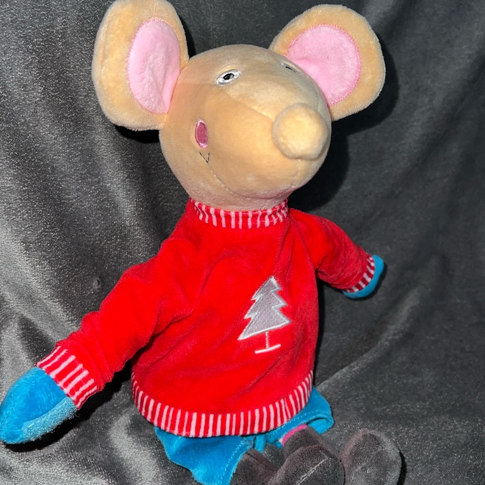 World Market Cost Plus Christmas Mouse Plush Stuffed Animal Red Shirt Tree
